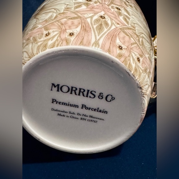 24oz. Morris & Co Pink Floral Mug with Spoon & Gold Accents Premium Porcelain - Picture 6 of 7